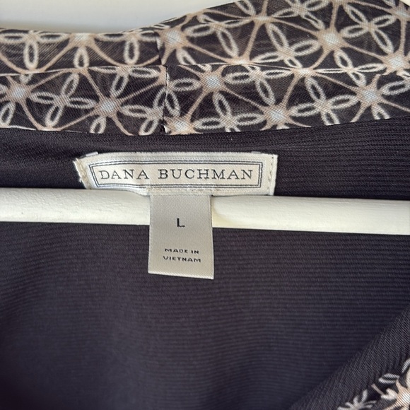 Dana Buchman Black and Cream Patterned Top large cowl neck blouse - Picture 2 of 7